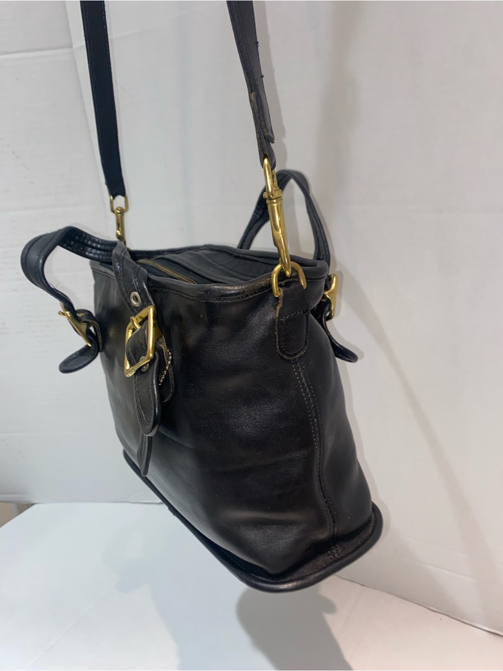COACH 9063 Black Zip Closure Tote Shoulder Handbag Leather Vintage - Picture 4 of 15